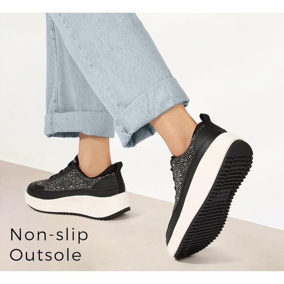 Lucky Step Women Black Rhinestone Sparkly Chunky Retro Braided Casual Sneakers - Picture 4 of 9